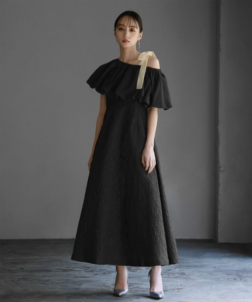 すかんち。 　GIRLバルーンオフショルダージャガードマーメイドロング セール】マルチway バルーン オフショルダー ジャガード マーメイド