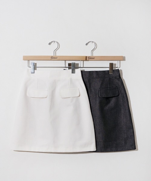 flower(フラワー)の「ポケットデニムスカート(デニムスカート・レディース・ブラック/ホワイト・FREE)」の5枚目の写真