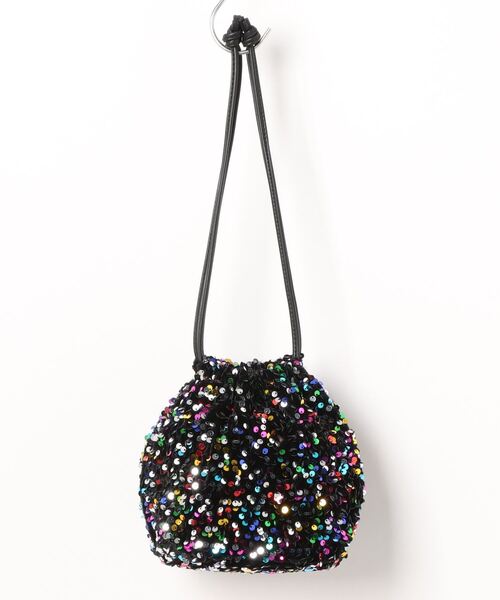 Q（キュー）の「スパンコール巾着バッグ（ハンドバッグ・レディース・ブラック/マルチ/シルバー・ONE SIZE）」の9枚目の写真