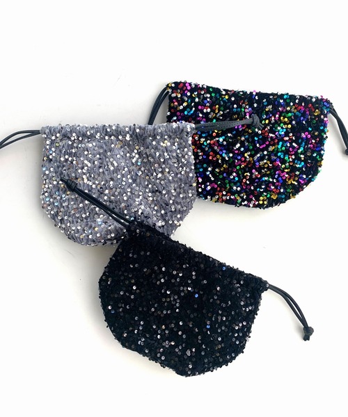 Q（キュー）の「スパンコール巾着バッグ（ハンドバッグ・レディース・ブラック/マルチ/シルバー・ONE SIZE）」の14枚目の写真