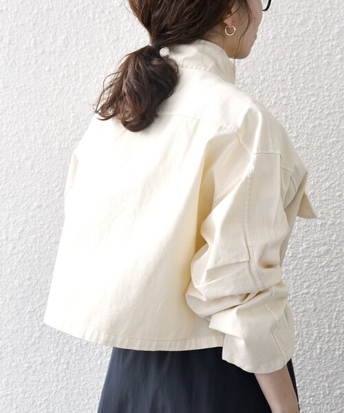 Dickies（ディッキーズ）の「Dickies:〈洗濯機可能〉コットン ツイル スタンドカラー ジャケット（ミリタリージャケット・レディース・ナチュラル/カーキ/ブラック・ONE SIZE）」の5枚目の写真