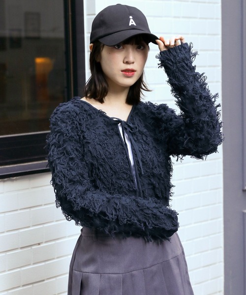 3.3 Field Trip （3.3フィールドトリップ）の「3.3 Field Trip／ループカーディガン  2109146（カーディガン/ボレロ・レディース・ネイビー/アイボリー・FREE）」の10枚目の写真