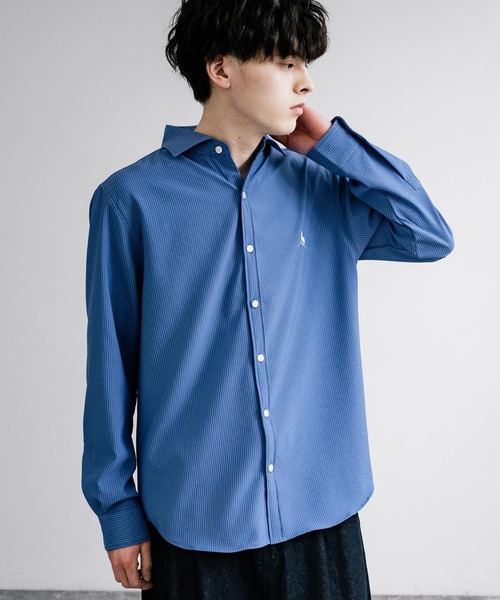 Healthknit Product ヘルスニットプロダクト 日本製 接触冷感シアサッカーホリゾンタルカラーシャツ(シャツ/ブラウス)|Healthknit Product(ヘルスニットプロダクト)