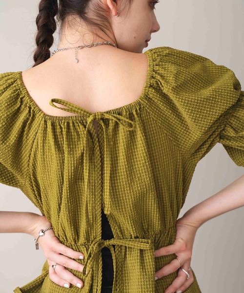 COMMRE（コムル）の「【前後2WAY】ペプラムリボンブラウス（シャツ/ブラウス・レディース・グリーン/ピンク/ブラック系その他・FREE）」の3枚目の写真