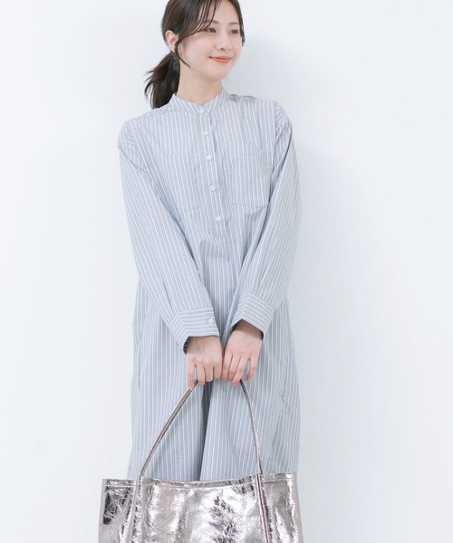 Jayro（ジャイロ）の「マルチストライプバンドカラーシャツワンピース（ワンピース・レディース・ベージュ/ブラック/ブルー・M）」の2枚目の写真