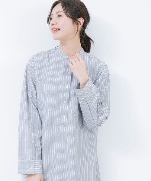 Jayro（ジャイロ）の「マルチストライプバンドカラーシャツワンピース（ワンピース・レディース・ベージュ/ブラック/ブルー・M）」の15枚目の写真