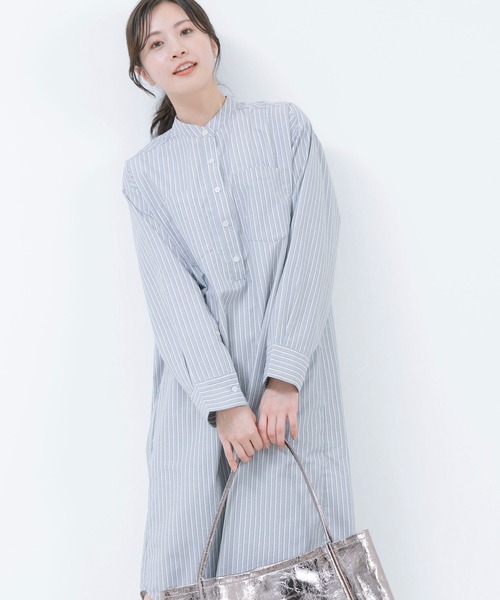 Jayro（ジャイロ）の「マルチストライプバンドカラーシャツワンピース（ワンピース・レディース・ベージュ/ブラック/ブルー・M）」の16枚目の写真