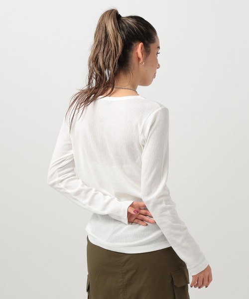 セール】[鎖骨を綺麗に見せる]リブクルーネックプルオーバー（Tシャツ