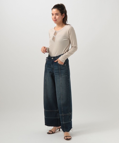 BAYFLOW（ベイフロー）の「[鎖骨を綺麗に見せる]リブクルーネックプルオーバー（Tシャツ/カットソー・レディース・キャメル/ブラック/オフホワイト・FREE）」の12枚目の写真