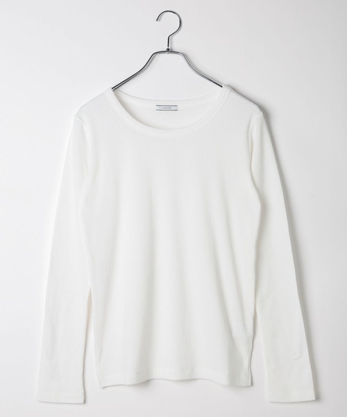 BAYFLOW（ベイフロー）の「[鎖骨を綺麗に見せる]リブクルーネックプルオーバー（Tシャツ/カットソー・レディース・キャメル/ブラック/オフホワイト・FREE）」の15枚目の写真