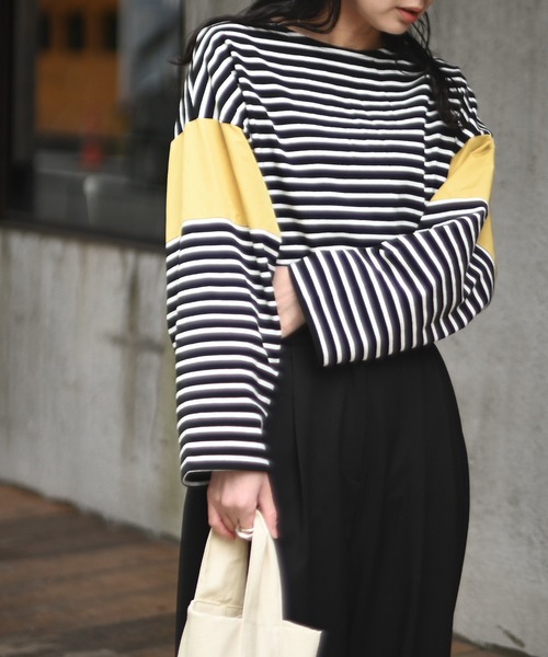 Marient(マリエント)の「ドッキングボーダーTEE 2(Tシャツ/カットソー・レディース・ブラック/イエロー/ブルー・FREE)」の3枚目の写真