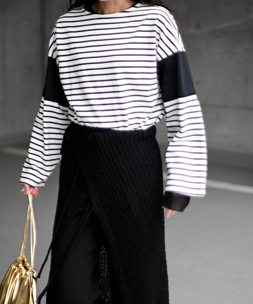 Marient(マリエント)の「ドッキングボーダーTEE 2(Tシャツ/カットソー・レディース・ブラック/イエロー/ブルー・FREE)」の4枚目の写真