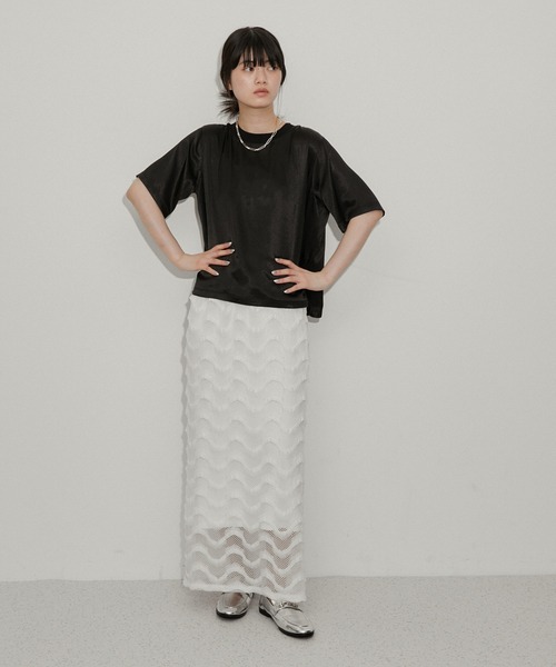 ADAM ET ROPE'（アダムエロペ）の「カットメッシュスカート（スカート・レディース・ブラック/ホワイト・FREE）」の5枚目の写真