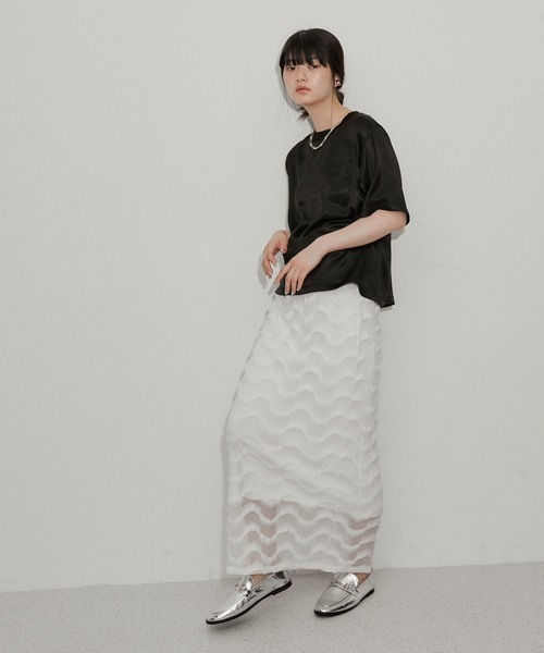 ADAM ET ROPE'（アダムエロペ）の「カットメッシュスカート（スカート・レディース・ブラック/ホワイト・FREE）」の6枚目の写真
