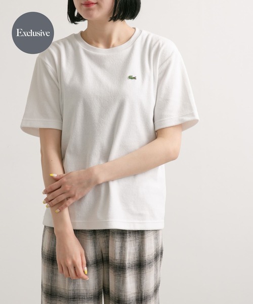 LACOSTE(ラコステ)の「『別注』LACOSTE×DOORS パイルクルーネックTシャツ(Tシャツ/カットソー・レディース・ピンク/ホワイト/ベージュ/ネイビー・FREE)」の2枚目の写真