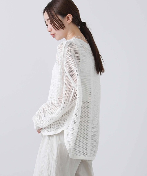 Gready Brilliant(グレディブリリアン)の「ギマメッシュクルーニット(ニット/セーター・レディース・オフホワイト/ライトグリーン・FREE)」の8枚目の写真
