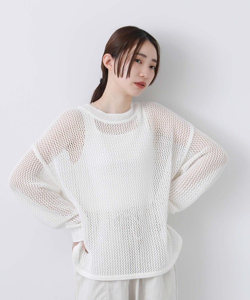 Gready Brilliant(グレディブリリアン)の「ギマメッシュクルーニット(ニット/セーター・レディース・オフホワイト/ライトグリーン・FREE)」の13枚目の写真