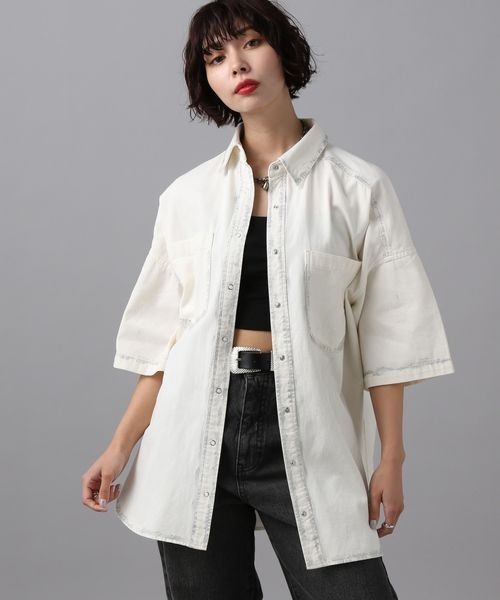 PAGEBOY（ページボーイ）の「ハクプリントデニム半袖シャツ（シャツ/ブラウス・レディース・ブラック/ブルー/ホワイト・FREE）」の6枚目の写真