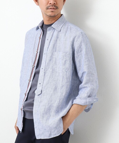 NOLLEY’S（ノーリーズ）の「リネンストライプ パラシュートボタン 7分袖シャツ（シャツ/ブラウス・メンズ・ブルー系その他/レッド系その他/グリーン系その他・S/XL/L/M）」の7枚目の写真