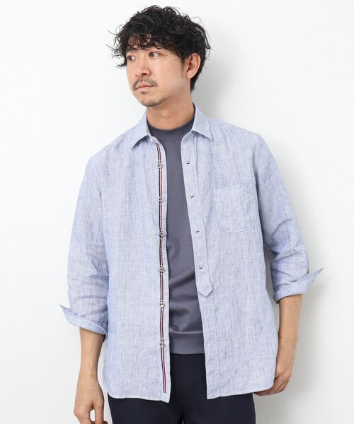 NOLLEY’S（ノーリーズ）の「リネンストライプ パラシュートボタン 7分袖シャツ（シャツ/ブラウス・メンズ・ブルー系その他/レッド系その他/グリーン系その他・S/XL/L/M）」の8枚目の写真