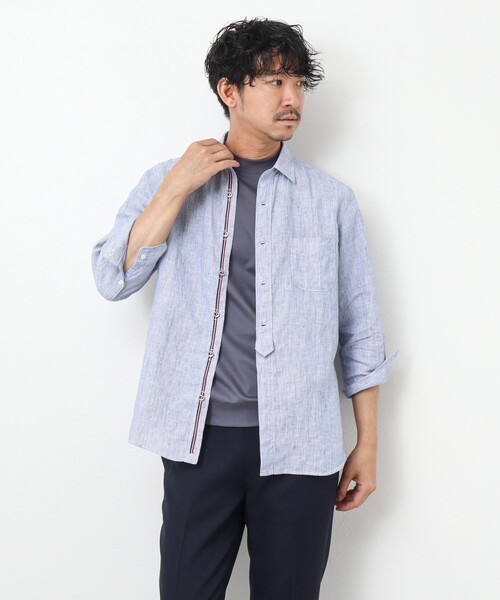 NOLLEY’S（ノーリーズ）の「リネンストライプ パラシュートボタン 7分袖シャツ（シャツ/ブラウス・メンズ・ブルー系その他/レッド系その他/グリーン系その他・S/XL/L/M）」の10枚目の写真