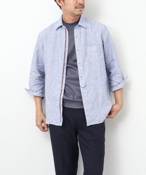 NOLLEY’S（ノーリーズ）の「リネンストライプ パラシュートボタン 7分袖シャツ（シャツ/ブラウス・メンズ・ブルー系その他/レッド系その他/グリーン系その他・S/XL/L/M）」の11枚目の写真