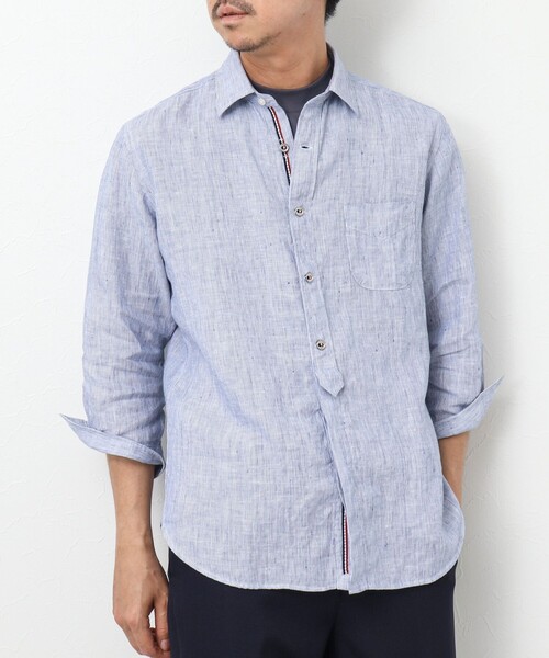 NOLLEY’S（ノーリーズ）の「リネンストライプ パラシュートボタン 7分袖シャツ（シャツ/ブラウス・メンズ・ブルー系その他/レッド系その他/グリーン系その他・S/XL/L/M）」の15枚目の写真