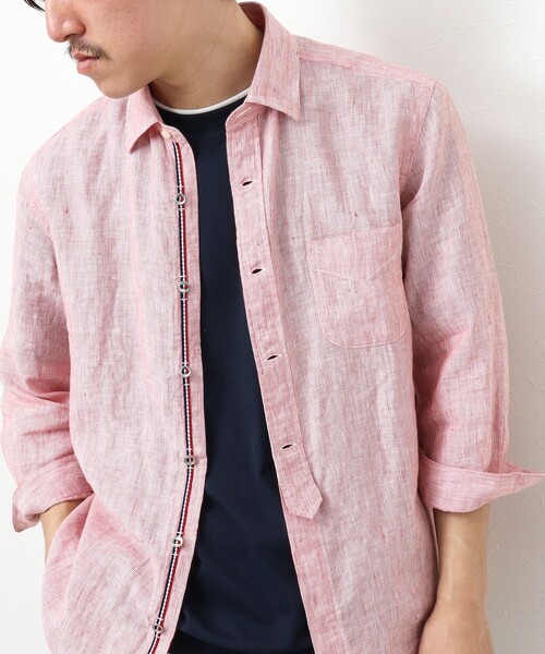 NOLLEY’S（ノーリーズ）の「リネンストライプ パラシュートボタン 7分袖シャツ（シャツ/ブラウス・メンズ・ブルー系その他/レッド系その他/グリーン系その他・S/XL/L/M）」の16枚目の写真