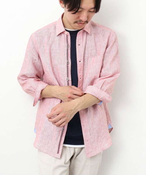 NOLLEY’S（ノーリーズ）の「リネンストライプ パラシュートボタン 7分袖シャツ（シャツ/ブラウス・メンズ・ブルー系その他/レッド系その他/グリーン系その他・S/XL/L/M）」の19枚目の写真