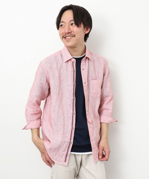 NOLLEY’S（ノーリーズ）の「リネンストライプ パラシュートボタン 7分袖シャツ（シャツ/ブラウス・メンズ・ブルー系その他/レッド系その他/グリーン系その他・S/XL/L/M）」の20枚目の写真