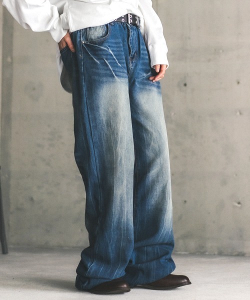 セール】ヴィンテージメイクワイドフレアデニムパンツ（デニム