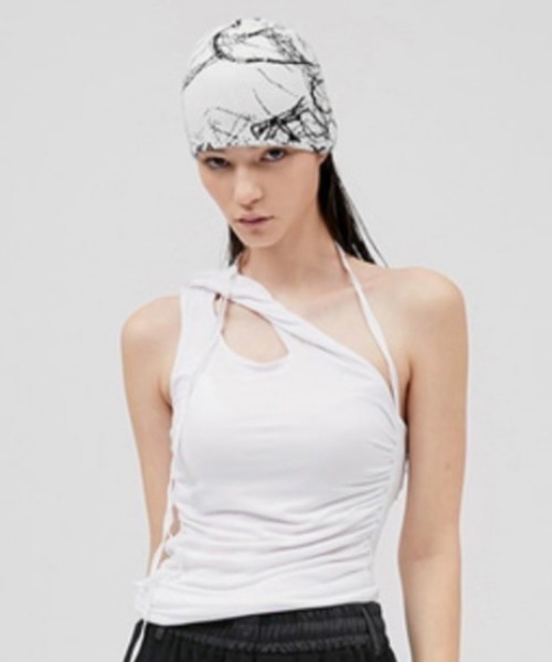 FLAREUP（フレアアップ）の「韓国ブランド FLAREUP フレアアップ Chaos Knit Beanie ニット帽 総柄ビーニー 深め 帽子 韓国ファッション ストリートファッション テック系ファッション（ニットキャップ/ビーニー・メンズ・ブラック/オフホワイト・ONE SIZE）」の3枚目の写真