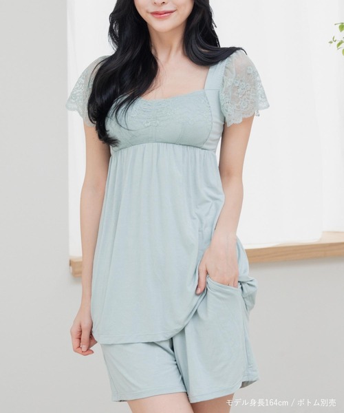 fran de lingerie（フランデランジェリー）の「ナイトブラ付きルーム＆ラウンジウェアナイトブラ付きレース袖プルオーバー 「ルナイト Tシャツ」 ナイトブラ付きレース袖Tシャツ（その他アンダーウェア/インナー・レディース・ブラック/セージグリーン/ピンク系その他/シルバーグレー/ラベンダー/ネイビー/ブルー系その他/ピンク系その他3/グリーン系その他/パープル系その他2/ブラック系その他・M/L/3L/LL）」の20枚目の写真