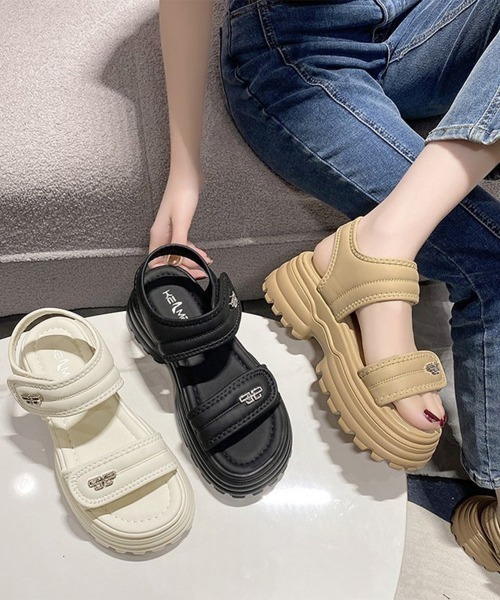 Miniministore(ミニミニストア)の「厚底ベルクロサンダル スポーツサンダル夏(サンダル・レディース・アイボリー/ベージュ/ブラック・23.5cm/23.0cm/22.5cm/24.0cm/24.5cm)」の4枚目の写真