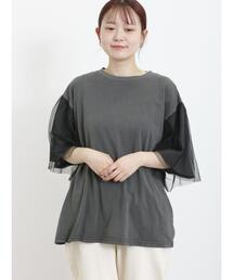 Samansa Mos2 | 袖チュールピグメントTシャツ(Tシャツ/カットソー)