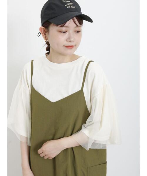 Samansa Mos2（サマンサ モスモス）の「袖チュールピグメントTシャツ（Tシャツ/カットソー・レディース・ブルー/キナリ/チャコールグレー・F）」の4枚目の写真