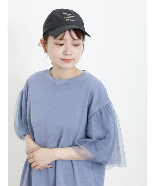 Samansa Mos2（サマンサ モスモス）の「袖チュールピグメントTシャツ（Tシャツ/カットソー・レディース・ブルー/キナリ/チャコールグレー・F）」の5枚目の写真