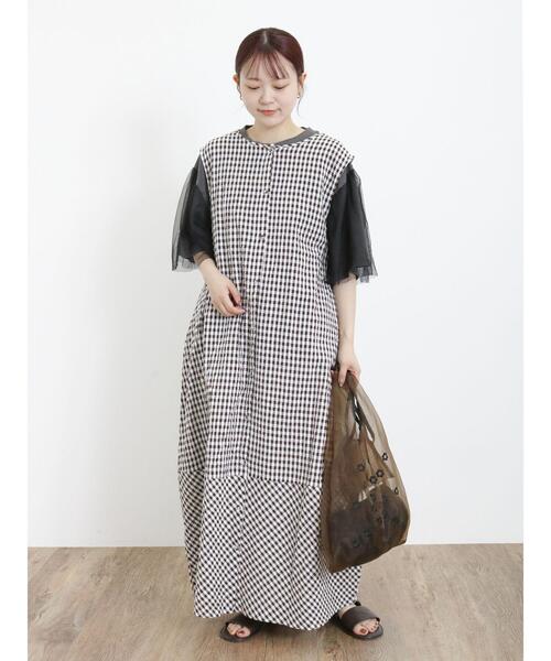 Samansa Mos2（サマンサ モスモス）の「袖チュールピグメントTシャツ（Tシャツ/カットソー・レディース・ブルー/キナリ/チャコールグレー・F）」の11枚目の写真