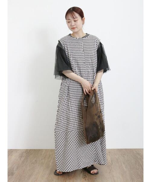 Samansa Mos2（サマンサ モスモス）の「袖チュールピグメントTシャツ（Tシャツ/カットソー・レディース・ブルー/キナリ/チャコールグレー・F）」の12枚目の写真