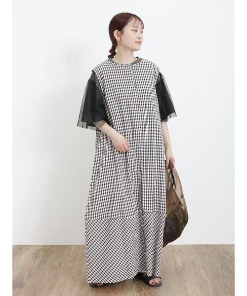 Samansa Mos2（サマンサ モスモス）の「袖チュールピグメントTシャツ（Tシャツ/カットソー・レディース・ブルー/キナリ/チャコールグレー・F）」の13枚目の写真