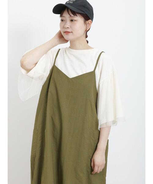 Samansa Mos2（サマンサ モスモス）の「袖チュールピグメントTシャツ（Tシャツ/カットソー・レディース・ブルー/キナリ/チャコールグレー・F）」の15枚目の写真