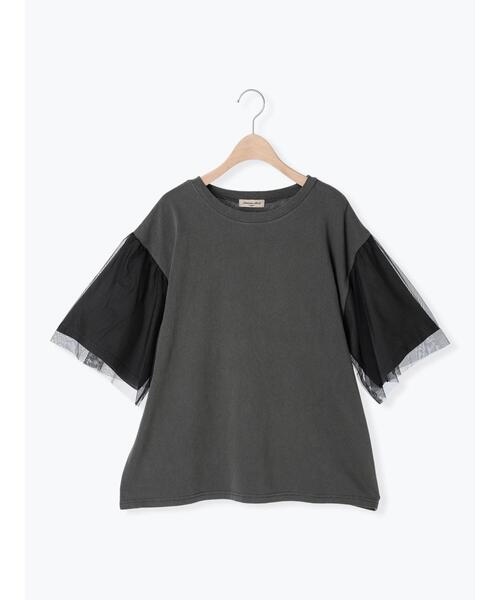 Samansa Mos2（サマンサ モスモス）の「袖チュールピグメントTシャツ（Tシャツ/カットソー・レディース・ブルー/キナリ/チャコールグレー・F）」の18枚目の写真