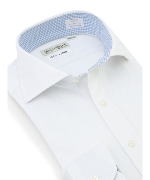 【完全ノーアイロン】長袖アイシャツ ヘリンボン ホワイト/サックス（ビジネスシャツ）｜Perfect Suit FActory（パーフェクトスーツファクトリー）