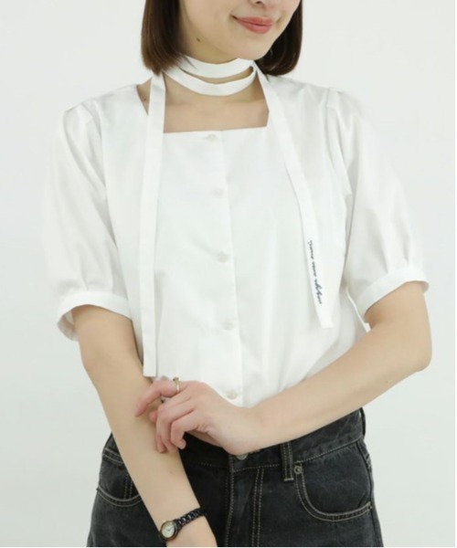 F i.n.t（フィント）の「アレンジタイ付きスクエアネックブラウス/fint（シャツ/ブラウス・レディース・ライトベージュ/オフホワイト・FREE）」の2枚目の写真