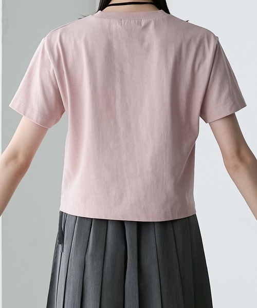 forksy.】ワンポイントロゴ刺繍サイドスナップ半袖Tシャツ