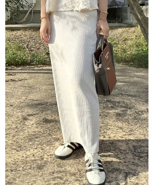 Re:EDIT（リエディ）の「[セルフカット][大きいサイズ有]リブカットソータイトスカート（スカート・レディース・チャコールグレー/アイボリー/ブラック/グレイッシュベージュ/ブラウン・LARGE/X-LARGE/MEDIUM）」の19枚目の写真