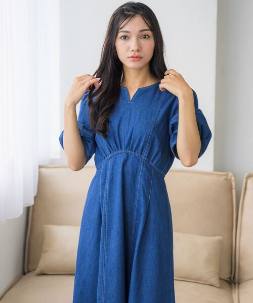 RETRO GIRL（レトロガール）の「パフ袖デニムOP（ワンピース・レディース・ブルー/ブラック・FREE）」の21枚目の写真