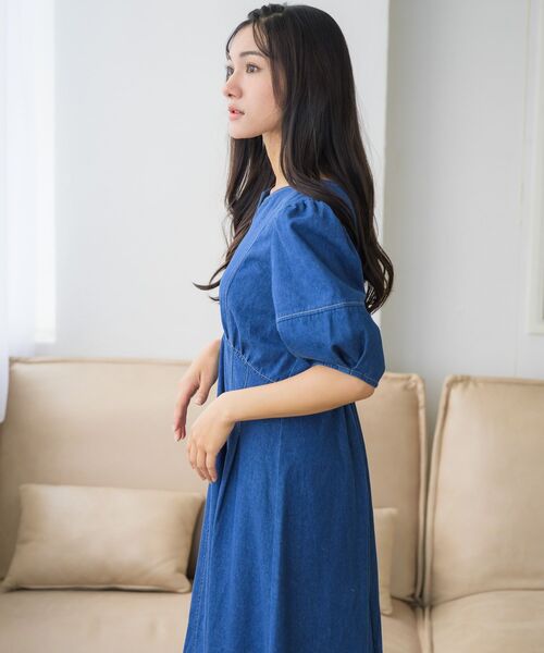 RETRO GIRL（レトロガール）の「パフ袖デニムOP（ワンピース・レディース・ブルー/ブラック・FREE）」の19枚目の写真