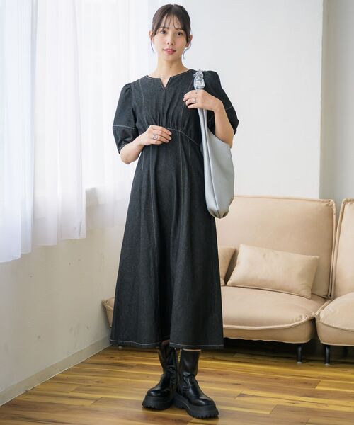 RETRO GIRL（レトロガール）の「パフ袖デニムOP（ワンピース・レディース・ブルー/ブラック・FREE）」の17枚目の写真