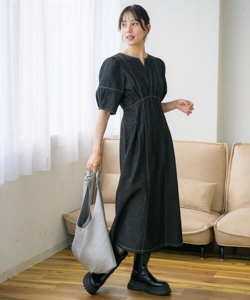 RETRO GIRL（レトロガール）の「パフ袖デニムOP（ワンピース・レディース・ブルー/ブラック・FREE）」の16枚目の写真